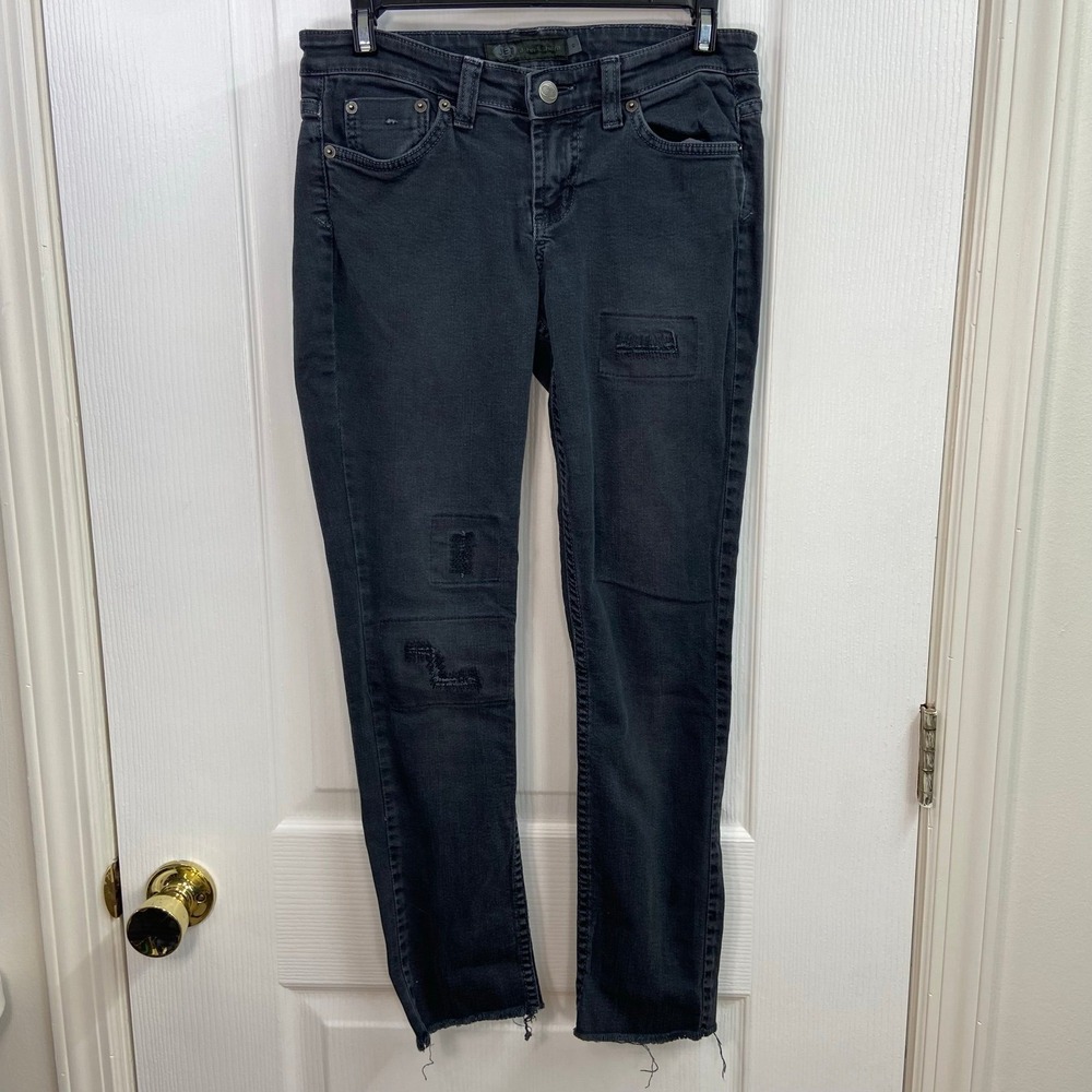 John Eshaya black denim skinny patchwork cotton stretch distressed jeans casual‎
